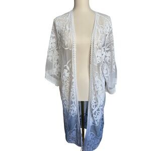 Adore Embroidered Lace Size Small Ombre Floral Sheer Duster Bathing Suit Coverup